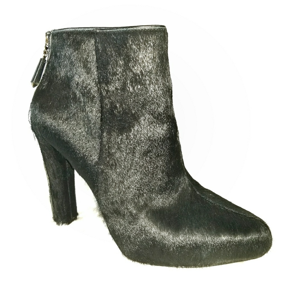 Juicy Couture Calf Fur Back Zip Heeled Booties 9.5